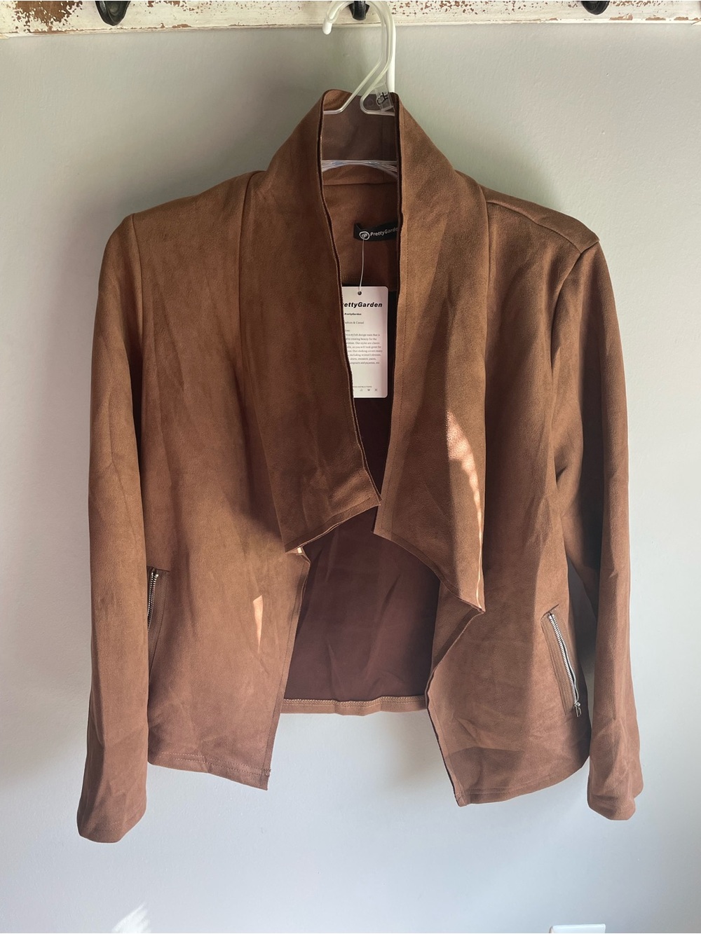 Women’s Brown Suede Open-Front Draped Jacket
